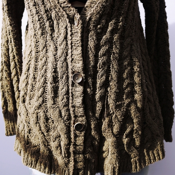 FREE PEOPLE Cable Knit Cardigan Olive Green, Small - Picture 2 of 11